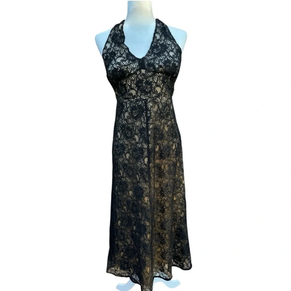 bloomingdales halter dress Bloomingdale's | Dresses | Black Lace Tie Size 4 Nwts gold specchio